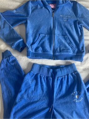 Juicy Couture X Forever 21 Blue Velour Rhinestone Zip Hoodie & Joggers Set Sz S